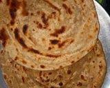 A picture of step 3 of Lachcha paratha with wheat flour and til lahsun chutney.