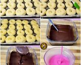 A picture of step 5 of No knead baked donuts with 2 different glaze.