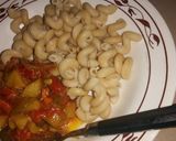 A picture of step 6 of Irish Potato source with white macaroni.