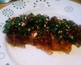 A picture of step 3 of Sirloin Steak with Chimichurri dressing.
