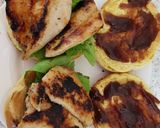 A picture of step 5 of My grilled Chicken burger with Bonfire smoked Chedder cheese.😘.