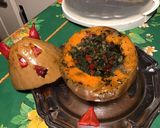 Une image de l'étape 18 de Diable de courge sucrine farcie morue,poivron,oignon au bouillon de curry.