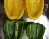 A picture of step 2 of Simple and tasty, cheese and onion baked peppers.