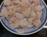 A picture of step 5 of Suquet de Monkfish, Red Shrimp, and Baby Squid with Almond and Hazelnut Picada.