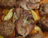 Gyümölcsös, zöldséges, húsos egytál étel recept fázis 3 fotója