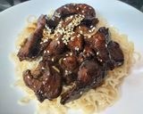 A picture of step 5 of My Sticky Beef Strips marinated in a lovely Sauce.