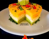 A picture of step 9 of Heart Shaped 3 Layers Tricolor Dhokla Savory Cake - 80th Independence Day Special.
