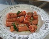 A picture of step 2 of Red khandvi in yellow daal.