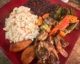 A picture of step 7 of Jerk Shrimp with Coconut Rice and Baked Veggies.