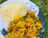 A picture of step 8 of Fufu with egusi soup.