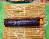 A picture of step 7 of Kimbap (Korean seaweed rice rolls).