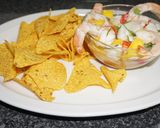 A picture of step 3 of Ceviche with Abalone, Shrimp, Conger, and Mango.