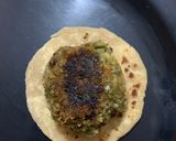 A picture of step 4 of Gajar Chunda oats beans aloo tikki fig chutney sandwich in Indian bread.
