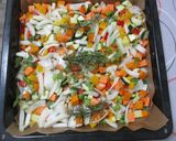 Sült csirkecomb 🍗 zöldségekkel 🫑🍅🧄 és krémes sütőtökös rizottóval 🎃🍚 recept fázis 5 fotója