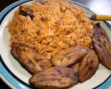 A picture of step 8 of Jollof rice and beans With fried plantain.