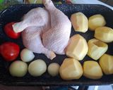 Pas rețetă Friptură țărănească de pui cu garnitură de cartofi și salată de varză 1 fotografie