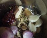 A picture of step 1 of Egg Biriyani, cauliflor chilli,potato fried with Badam Drink.
