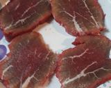 A picture of step 1 of HP Sauce Beef Jerky.