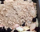 A picture of step 8 of Keep-warm apple + blackberry crumble w/ hazelnut top.