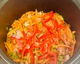 A picture of step 3 of Millet porridge with bacon and vegetables in a multicooker.