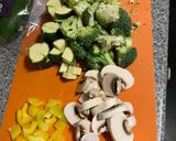 A picture of step 2 of Red pasta (the sauce is red, not the pasta. Vegan).