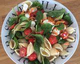 A picture of step 5 of Feta, tomato, spinach pasta salad.