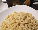 A picture of step 4 of Gnocchetti sardi with black olive and sword fish ragu.