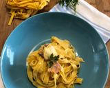 Foto del passaggio 5 della ricetta Fettuccine zucca, speck e scamorza