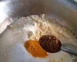 A picture of step 2 of Dhokla chat chatore.