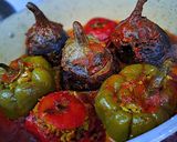 عکس مرحله 1 از دستور دلمه بادمجان🍆 گوجه🍅 فلفل دلمه🫑