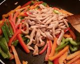 A picture of step 5 of Stir fry Peppers with Marinated Chicken Slices.