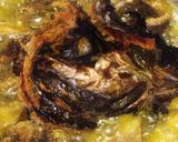 A picture of step 2 of Ettas native chicken stew with ugu leaf.