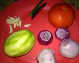 A picture of step 1 of Instant raw mango chutney with leftover rice nuggets.