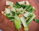 A picture of step 2 of Chrysanthemum Greens Soup and Stir-Fried Bok Choy with Mushrooms.