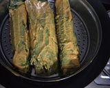 A picture of step 3 of Arum  leaves  Discs (colocasia leaves pinwheels).