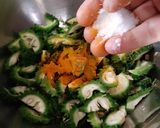 A picture of step 1 of Achaari Karela.