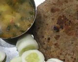 A picture of step 3 of Flahari Poori/paratha with aloo sbzi.