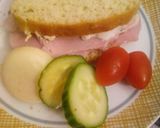 A picture of step 3 of Small ham sandwich with light Philadelphia.