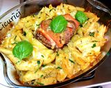 Pas rețetă Cotlet de porc Caprese și cartofi cu cașcaval la cuptor 3 fotografie