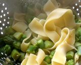 A picture of step 9 of Pappadelle Pasta with Asparagus, Saffron + Peas.