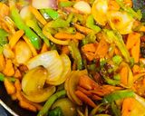 A picture of step 2 of Chinese veg Hakka noodles with schezwan chutney.