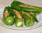 A picture of step 2 of Bajji (fritter) with stuffed Anaheim Chilies.