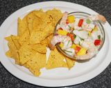 A picture of step 3 of Ceviche with Abalone, Shrimp, Conger, and Mango.
