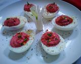A picture of step 15 of Deviled Eggs with Beetroot Hummus.