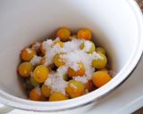 A picture of step 2 of Umeboshi- Japanese pickled plums / salt-preserved plums.