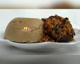 A picture of step 10 of Plantain swallow with egusi soup.