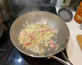 A picture of step 1 of Kimchi fried (with bacon and a fried egg).