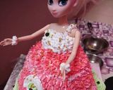 A picture of step 7 of Barbie doll cake.