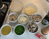 A picture of step 1 of Pea and Mushroom risoto.