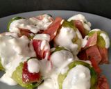 Foto del paso 10 de la receta: Coles de Bruselas al ajillo con jamón y salsa de queso